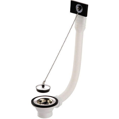 Nicoll – Bonde de lavabo 70 mm avec bouchon à chaînette – Corps en polypropylène souple – Grille inox – Trop-plein rond pour évier inox 1 bac