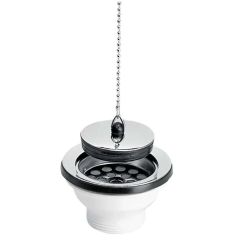 Nicoll – Bonde évier 84 mm – Bouchon à chaînette – Compatible éviers grès et synthèse – Installation à visser – Pour trou 60 mm