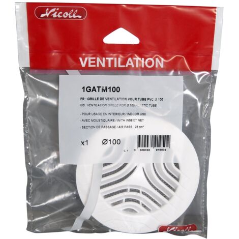 Nicoll – Grille aération ronde simple D.100 pour tube PVC – Débit max 200m3/h – Installation facile – Pour ventilation VMC
