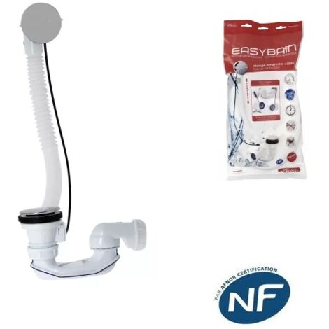 Nicoll – Vidage baignoire siphon extra-plat – Capacité d'écoulement 70 l/min – Tube de trop-plein réglable – Encombrement réduit 108 mm
