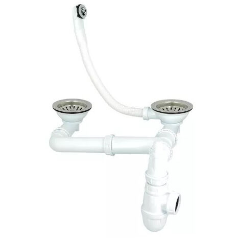Nicoll – Vidage complet évier 224316 – 2 bacs D90mm – Panier manuel – Installation facile – Tubulure gain de place pour espaces confinés