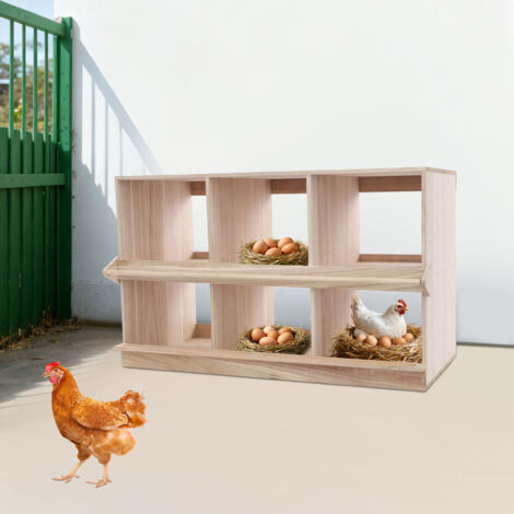 Nid à poules vertical à deux niveaux, nid à poules à six compartiments, nid à poules en bois à six sections, 94 x 44 x 58 cm