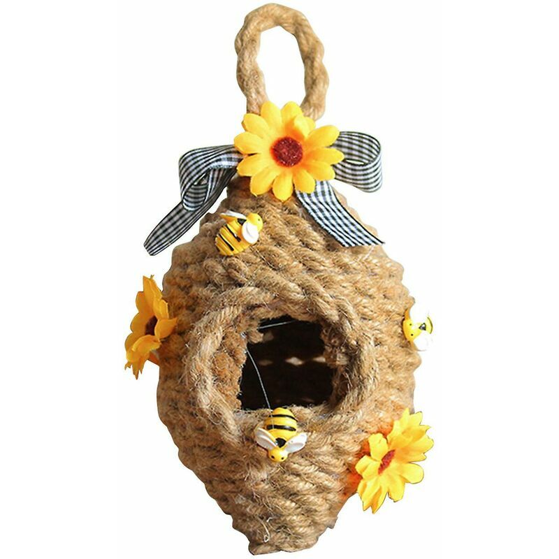 BDD - Nid d'abeille orné de corde de chanvre pour le festival des abeilles à plumes et le tournesol orné de nid d'abeille Ovale (11 10 24cm)