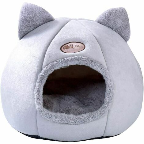 Nid de chat maison pour chat, grotte pour animaux, chaleur animale antidérapante, lit moelleux mobile, matelas pliable, coussin animal (36 x 36 x 36 cm, gris)