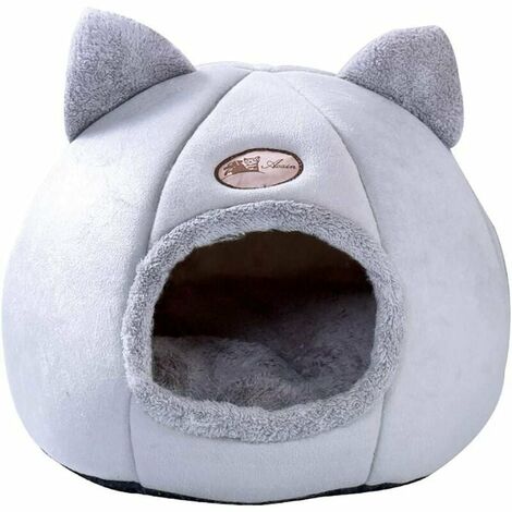 Nid de chat Maison pour chat, grotte pour animaux, chaleur animale antidérapante, lit moelleux mobile, matelas pliable, coussin animal (40 x 40 x 40 cm, gris)