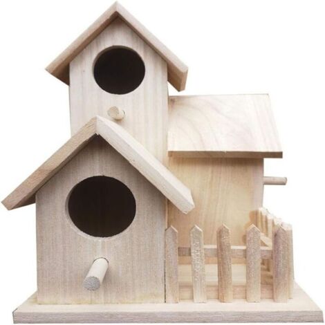 Nid d'oiseau 3 en 1 - Paulownia - Base spacieuse avec encoche de 35 mm pour mésanges et mésanges charbonnières - 1 pièce - Décoration de jardin + Bois