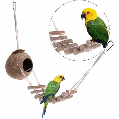 Nid d'Oiseau Noix Coco Naturelle Cage à Oiseaux En Noix Coco Nid d'Oiseau Naturel Avec Échelle Oiseau Coco House Nid De Balançoire Pour Perroquet Pont En Échelle Pour Cages Oiseaux 67cm Pour Hamsters,