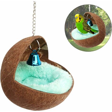 Nid D'Oiseau Perroquet Perruche Cage en Coquille De Noix De Coco Naturelle pour Animal Domestique Que Perroquet, Perruche, Canari, Pinson, Pigeon, Hamster, Rat, Gerbille