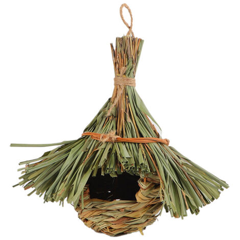 Nid d'oiseau tressé à suspendre en paille - Cabane à oiseaux faite main pour extérieur - Maison pour colibris tissée à la main