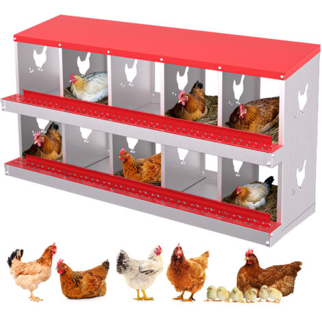 Nid Pondoir 10 Alvéoles en Acier Galvanisé – Antirouille, Récolte des Œufs Facilitée, Poulailler Pratique, rouge
