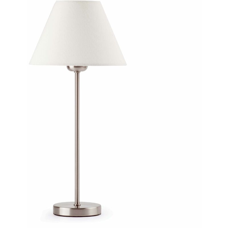 Faro Nidia - 1 Light Table Lamp White, Satin Nickel with White Linen Shade, E27