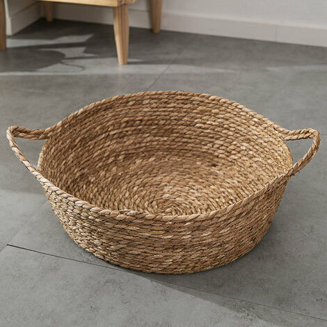 Nido de ratán respetuoso con el medio ambiente, cama semicerrada para gatos, Perrera de verano, suministros para mascotas, cesta tejida, cesta de almacenamiento de ropa,rush,M Less than 7.5KG