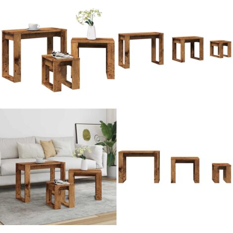 Nido di Tavoli 3 pz Legno Antico in Legno Multistrato - Tavoli in legno - Tavoli impilabili