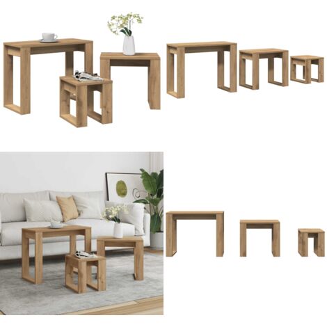 Nido di Tavoli 3 pz Rovere Artigianale in Legno Multistrato - Tavoli impilabili - Tavoli in legno