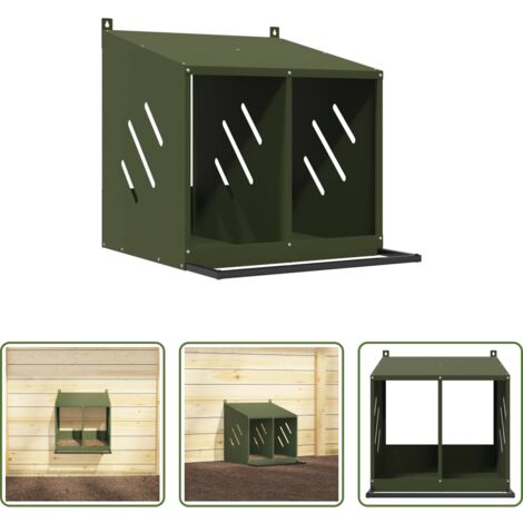 Nido para gallinas con 2 compartimentos -  Nido para gallinas con 2 compartimentos de metal verde oliva