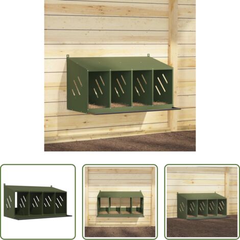 Nido para gallinas con 4 compartimentos -  Nido para gallinas con 4 compartimentos de metal verde oliva