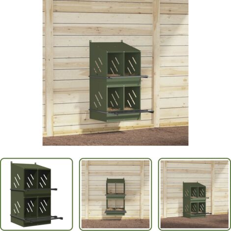 Nido para gallinas con 4 compartimentos -  Nido para gallinas con 4 compartimentos de metal verde oliva