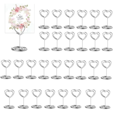 [NIE BENUTZT]30 Stück silberne Tischnamenskartenhalter, Fotocliphalter, Fotohalter auf Ständer, Tischkartenhalter für Hochzeiten, Tischnummernhalter, für Bankette, Partys, Valentinstag (herzförmig)
