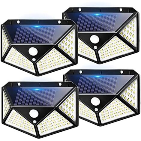 [NIE BENUTZT]4er Solarleuchten-Set für den Außenbereich, 100 LEDs mit Bewegungsmelder, 270° Abstrahlwinkel, IP65 wasserdicht, Wandleuchten für Garten, Terrasse, Hof, Sicherheitsleuchten