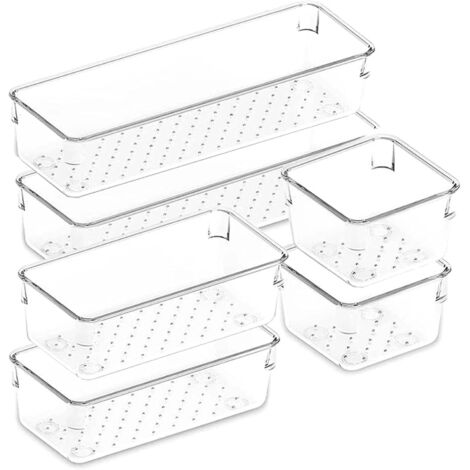 [NIE BENUTZT]6-teilige Schubladen-Organizer, transparenter, rutschfester Schubladen-Organizer, Küchenschubladen-Aufbewahrung, Badezimmer-Aufbewahrung und -Organisation, Büro-Schubladen-Aufbewahrung