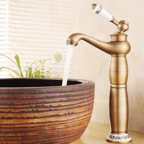 [NIE BENUTZT]Gold Wasserhahn Europäischer Warm- und Kaltwasserhahn Badezimmer Kupfer Volle Höhe Arbeitsplatte Blau und Weiß Porzellan Wasserhahn