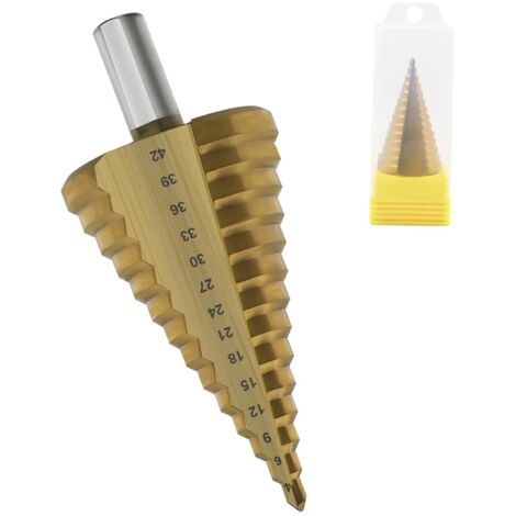 [NIE BENUTZT]HSS Metallbohrer - 14 Stufen, 4-42 mm, Edelstahl, gelocht für Holz, Kunststoff, Metall