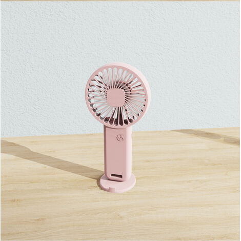 [NIE BENUTZT]Tragbarer Ventilator, Mini-Handventilator mit Ständer, wiederaufladbarer persönlicher Ventilator, starker Luftstrom, geeignet für Reisen und Camping, 3-in-1-Mini-Handventilator, (Pink)