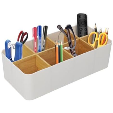 [NIE BENUTZT]Weißer Schreibtisch-Organizer aus Bambus, 8 Fächer, multifunktionaler Schreibtisch-Organizer für Stifte, Fernbedienungen, Bürozubehör, Schreibtisch-Aufbewahrungsbox