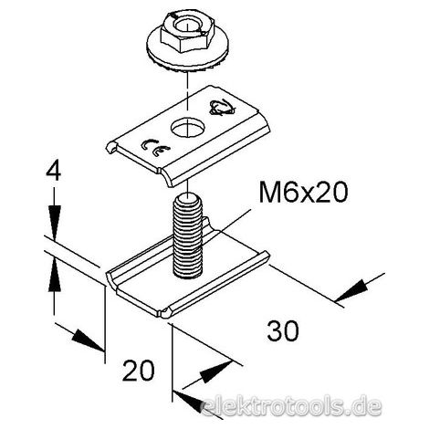 NIEDAX CONNECTEUR UNIVERSEL SAN M6 X 20 V CONNECTEUR POUR KABELTRAGSYSTEM 4013339100996 GRV M6X20 V