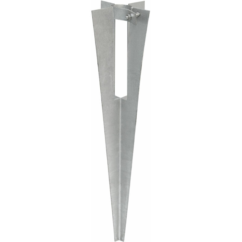 Niederberg Metall - Piquet en métal galvanisé env 50cm de long avec collier de serrage métallique idéal pour enfoncer et sécuriser au sol poteaux de