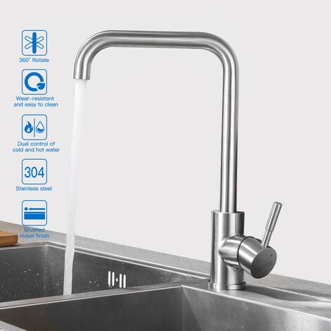 Niederdruck Küchenarmatur Edelstahl Wasserhahn Küche 360° Drehbar Spültischarmatur Mischbatterie mit Abnehmbarer Luftsprudler