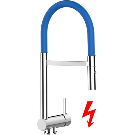 NIEDERDRUCK Unterfenster Wasserhahn Vorfenster Umklappbar 6 CM Verchromt Kuechenarmatur mit 360 schwenkbarem Blau Auslauf und abnehmbare 2 strahl Handbrause