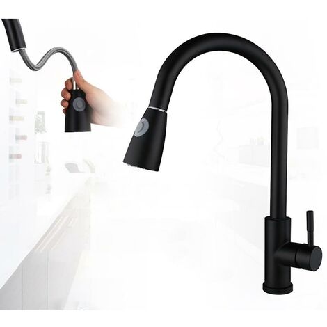 Niederdruck Wasserhahn Küchenarmatur aus Edelstahl, schwarz Küchenarmatur Spülwasserhahn Mischbatterie 360 schwenkbar Einhebelmischer kompatibel W