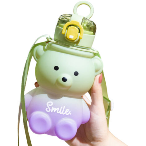Niedliche, isolierte Trinkflasche mit Farbverlauf und Bärenmotiv – ideal für Kinder, Schule und Reisen