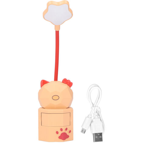 Niedliche LED-Schreibtischlampe mit USB-Ladegerät, warmem Licht, Cartoon-Design und integrierter Aufbewahrungsbox
