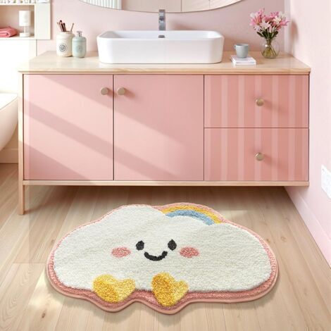 Niedliche, rutschfeste Badematte, Wolkenmuster, weiche Mikrofaser-Badematte, saugfähige, maschinenwaschbare Duschmatte für Bad, Küche, Schlafzimmer (Rosa, 40 x 60 cm)