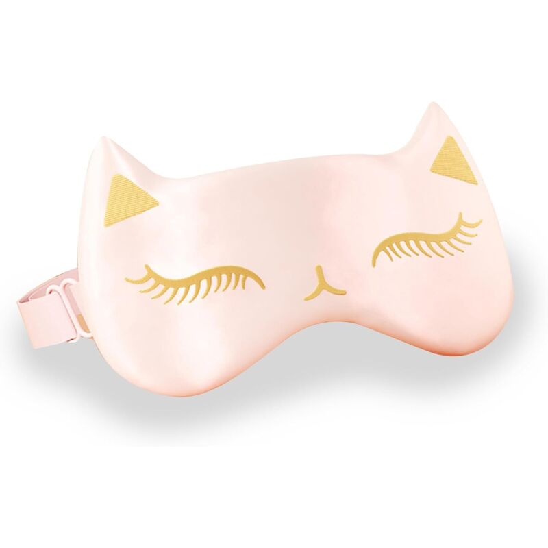 Image of Niedliche und weiche Schlafmaske mit Katzenaugenmuster aus Naturseide (rosa 1)
