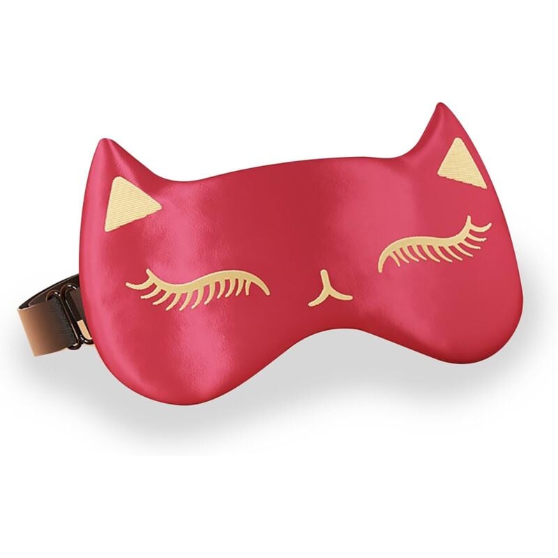 Image of Niedliche und weiche Schlafmaske mit Katzenaugenmuster aus Naturseide (rot 1)