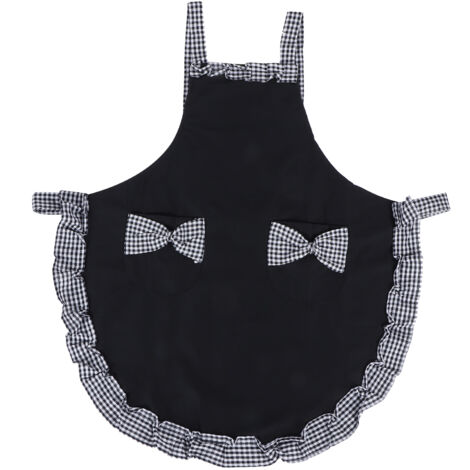 Niedliche Vintage-Damenschürze mit Schleife, Spitze und Tasche zum Kochen – Schwarz