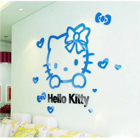 Niedlicher 3D-Katzen-Wandaufkleber aus Acryl für Kinderzimmer, himmelblau und schwarz