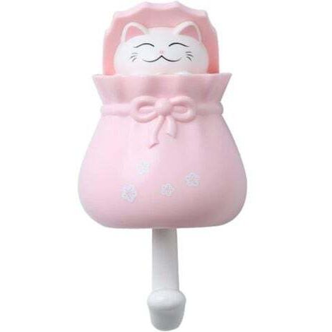 Niedlicher Katzenhaken für Glücksbeutel, (rosa) Keine Stanzung für Küche und Bad, Veranda, Garderobendekoration, Cartoon-Katzenhaken, Handtuchhalter, Kleidung