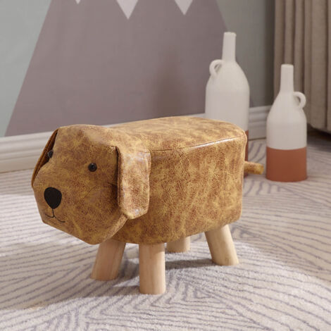 Niedlicher kleiner Hundehocker aus Holz für Kinder – Cartoon-Hocker für Schlafzimmer oder Schule – Gelbes Modell