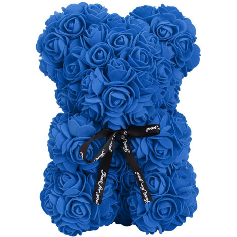 Niedlicher künstlicher Bär mit Rose und Fliege – Dunkelblaue Geschenkidee zum Valentinstag