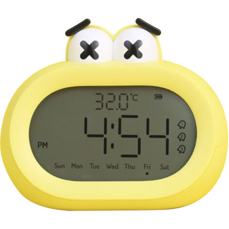 Niedlicher LED-Wecker für Kinder mit Nachtlicht, batteriebetriebene elektronische Digitaluhr – gelbes Cartoon-Design