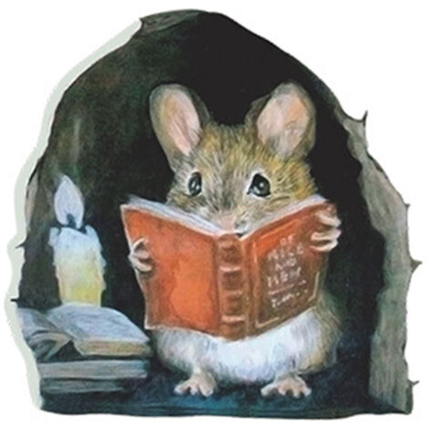 Niedlicher Wandaufkleber mit lesender Maus – Kreative Wohndekoration mit Kerze