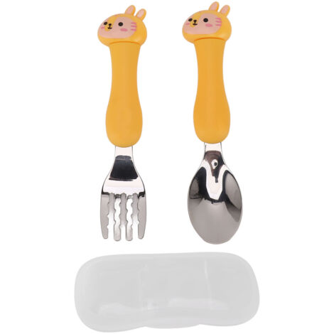 Niedliches Baby-Löffel- und Gabel-Set mit Eichhörnchen-Design aus Edelstahl mit PP-Griff zum Erlernen des Essens