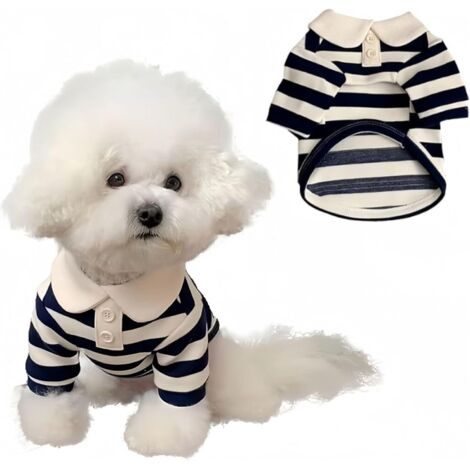 Niedliches Hunde-Poloshirt für kleine bis mittelgroße Hunde – Sommer-Hundeoutfit mit gestreiftem Halsband, blau, Größe M