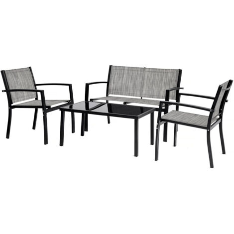 Niedrige Gartenmöbel Lino - 4 Sitzplätze - Grau