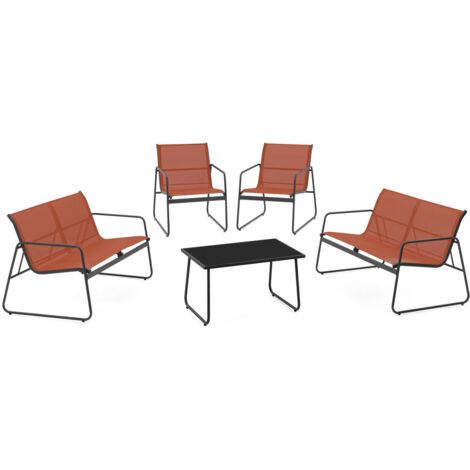 Niedrige Gartenmöbel MALAGA 6-Sitzer mit 2 Sofas, Sessel und Tisch Terracotta
