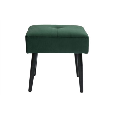 MILIBOO Niedriger Hocker aus Stoff mit Samteffekt in Dunkelgrün und schwarzes Metall H46 cm GUESTA